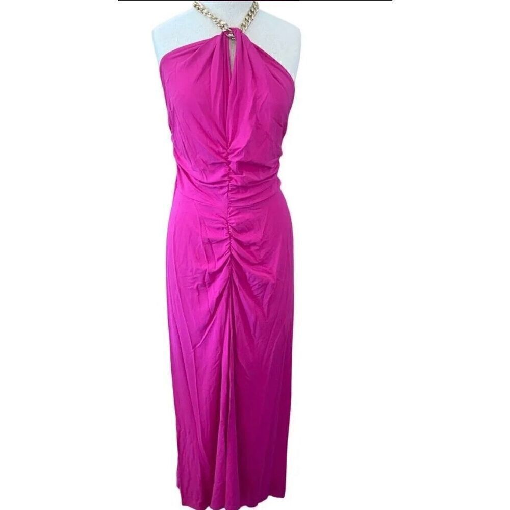 Veronica Beard Reze Dress in Hot Pink Large New Womens Midi Halter Cocktail size